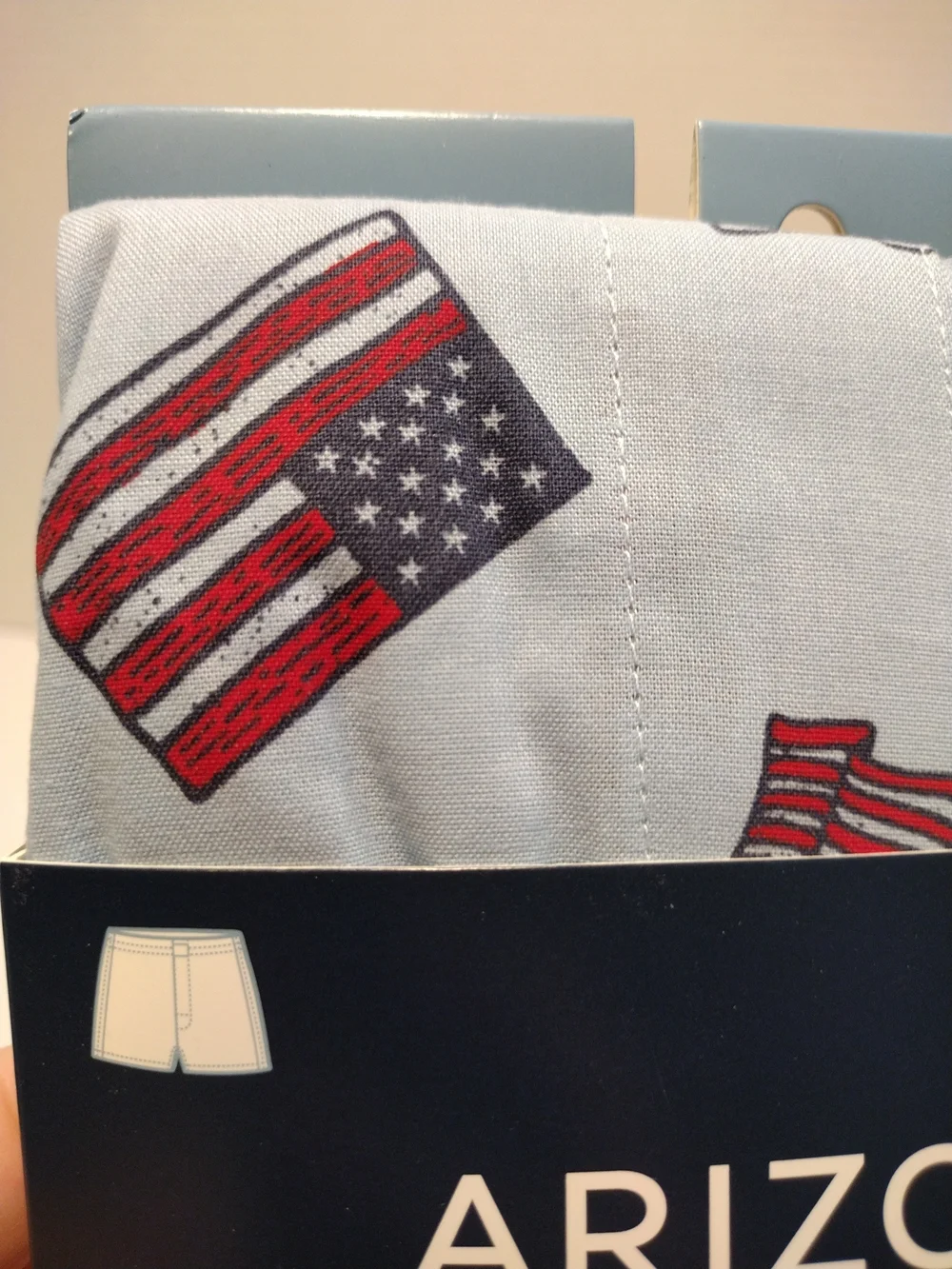 Arizona Men's Light Blue Woven Boxer with American Flag Print